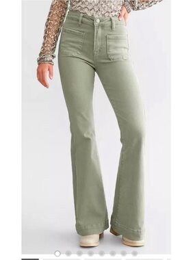 Risen Jeans High-Rise Olive Green Flare Jeans